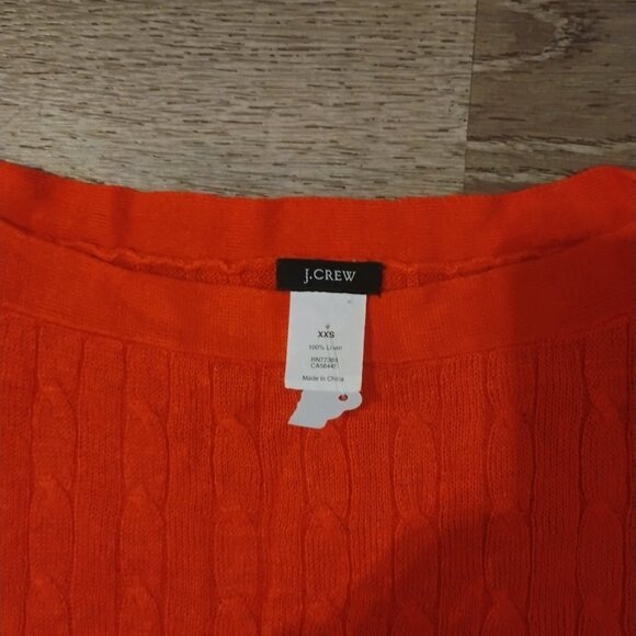 J.CREW 100% Linen Cable Knit Sweater | Orange Gold Button Shoulder | XXS - Picture 3 of 3